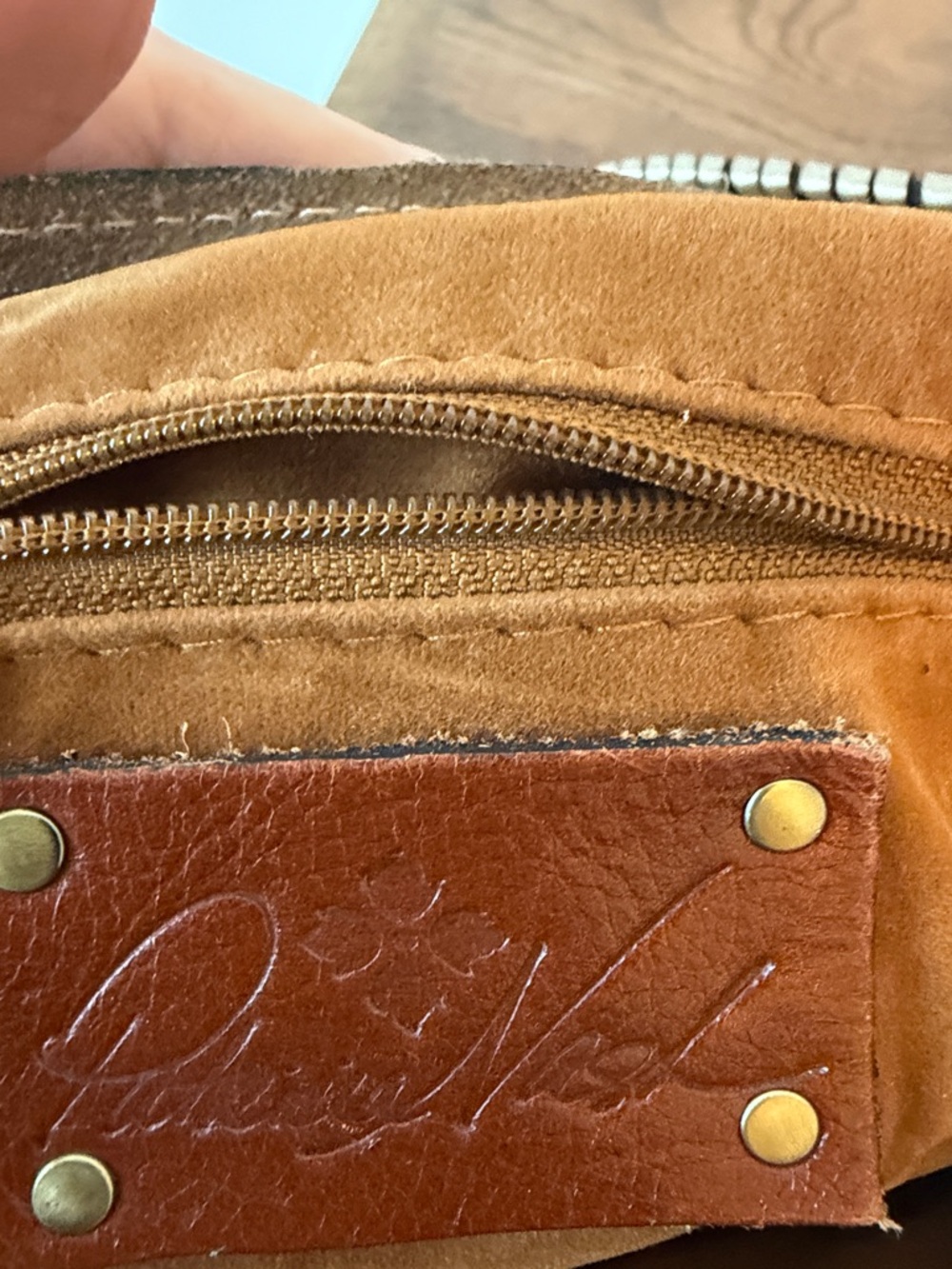 Patricia Nash Tan Suede & Metallic Gold Ombré Hobo with Tassel - Picture 3 of 6